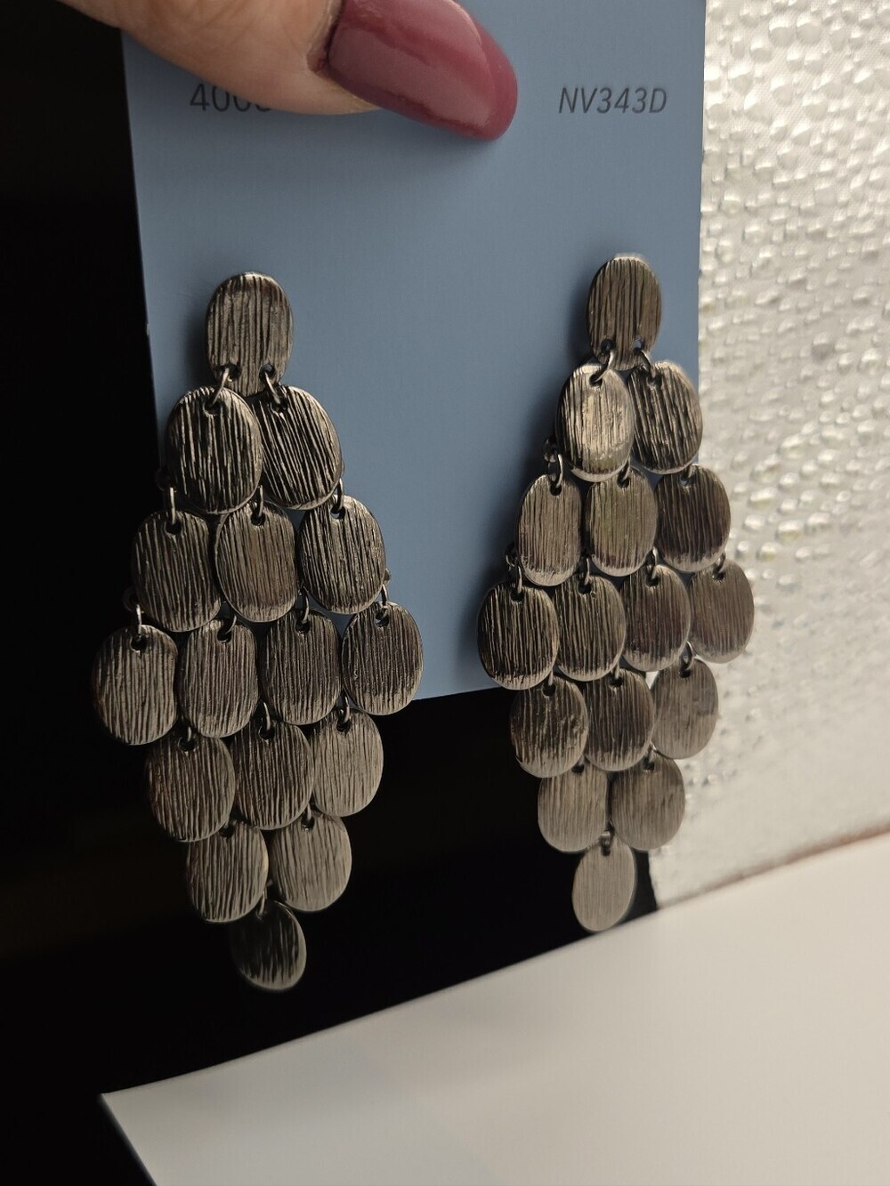 Vintage Black Textured Disc Drop Earrings - Picture 13 of 16